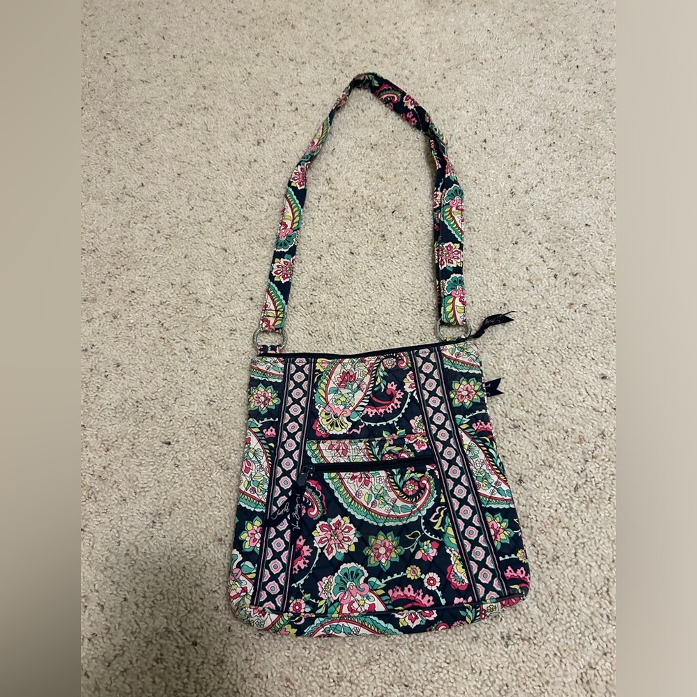 Vera Bradley Navy Blue, Green and Pink Paisley Crossbody Bag